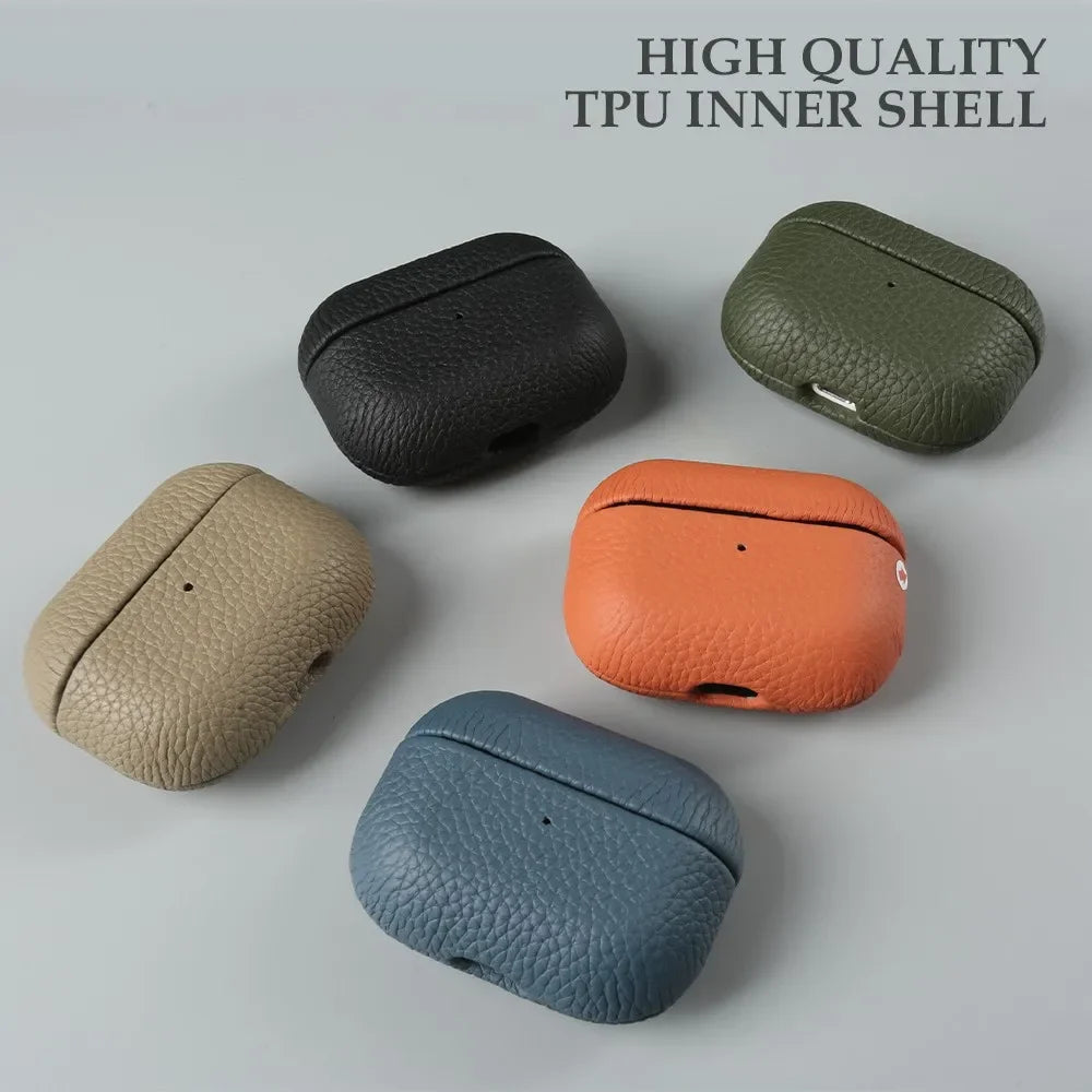 Genuine Leather Protective Case for AirPods Pro, AirPods 3, and AirPods 2 - Cowhide Charging Box