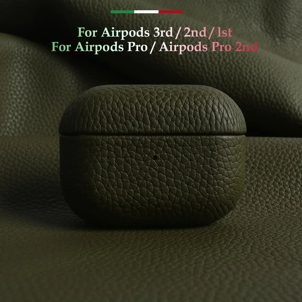 Genuine Leather Protective Case for AirPods Pro, AirPods 3, and AirPods 2 - Cowhide Charging Box
