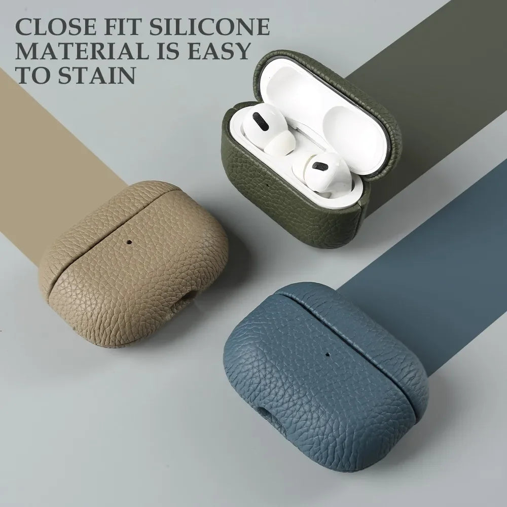 Genuine Leather Protective Case for AirPods Pro, AirPods 3, and AirPods 2 - Cowhide Charging Box